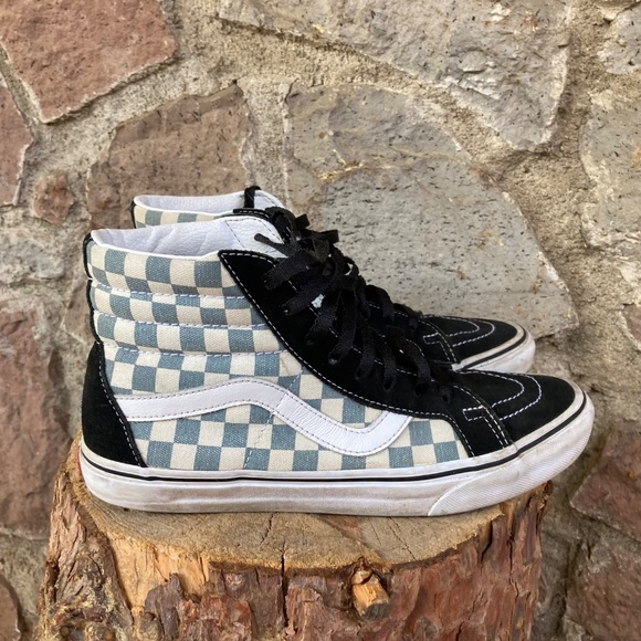 Vans Grey and White Checkered High-Tops with Black Suede Mens 7.5 Womens 9 - Picture 3 of 11